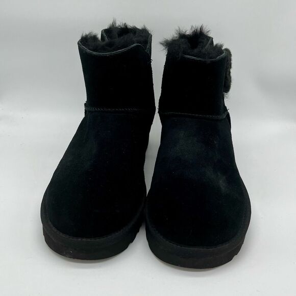 Ugg Mini Bailey Fluff Buckle Boot in Black Suede Leather and Shearling Womans 9 - Picture 2 of 9